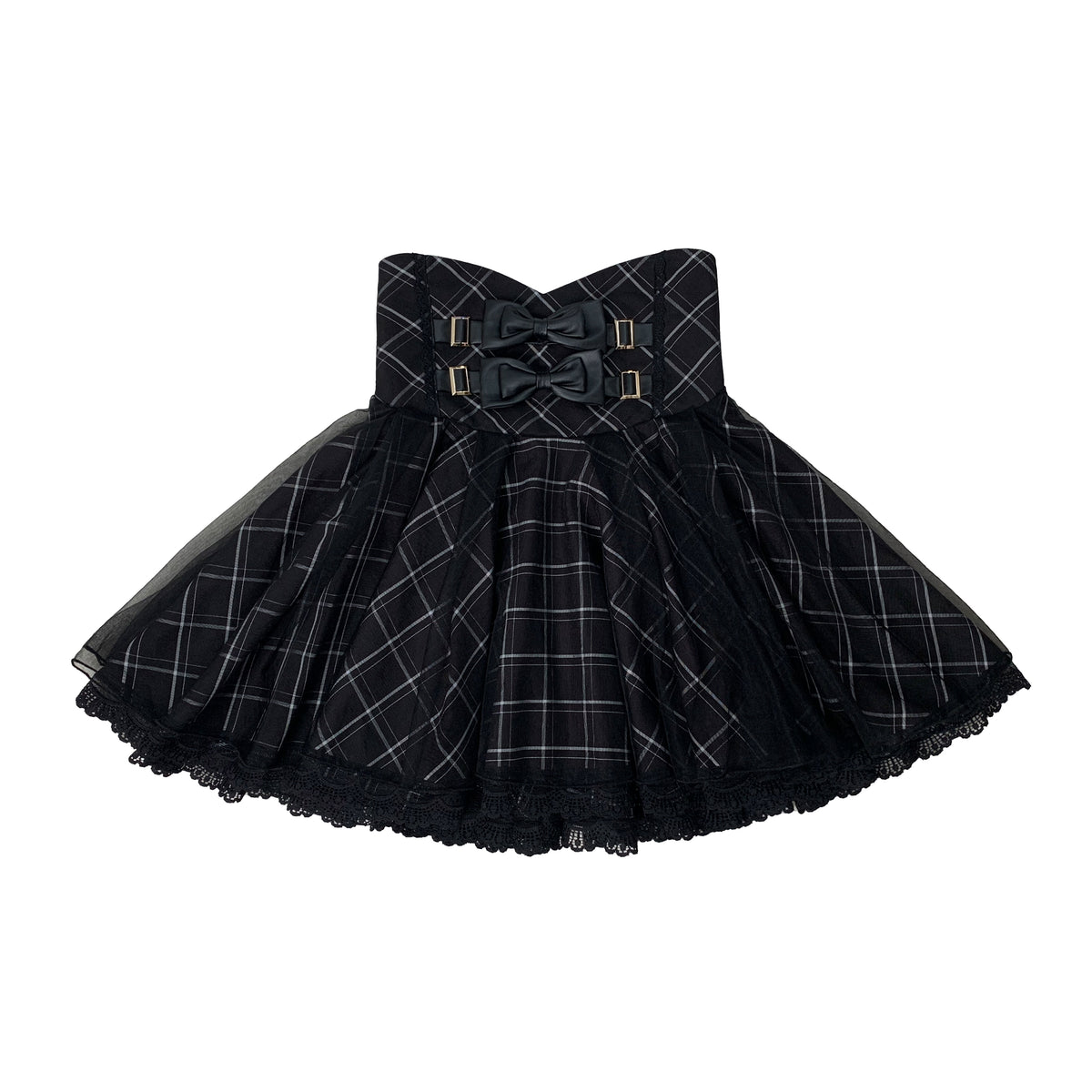 Camisa de hombros descubiertos estilo jirai + falda de cuadros (con pantalón interior)