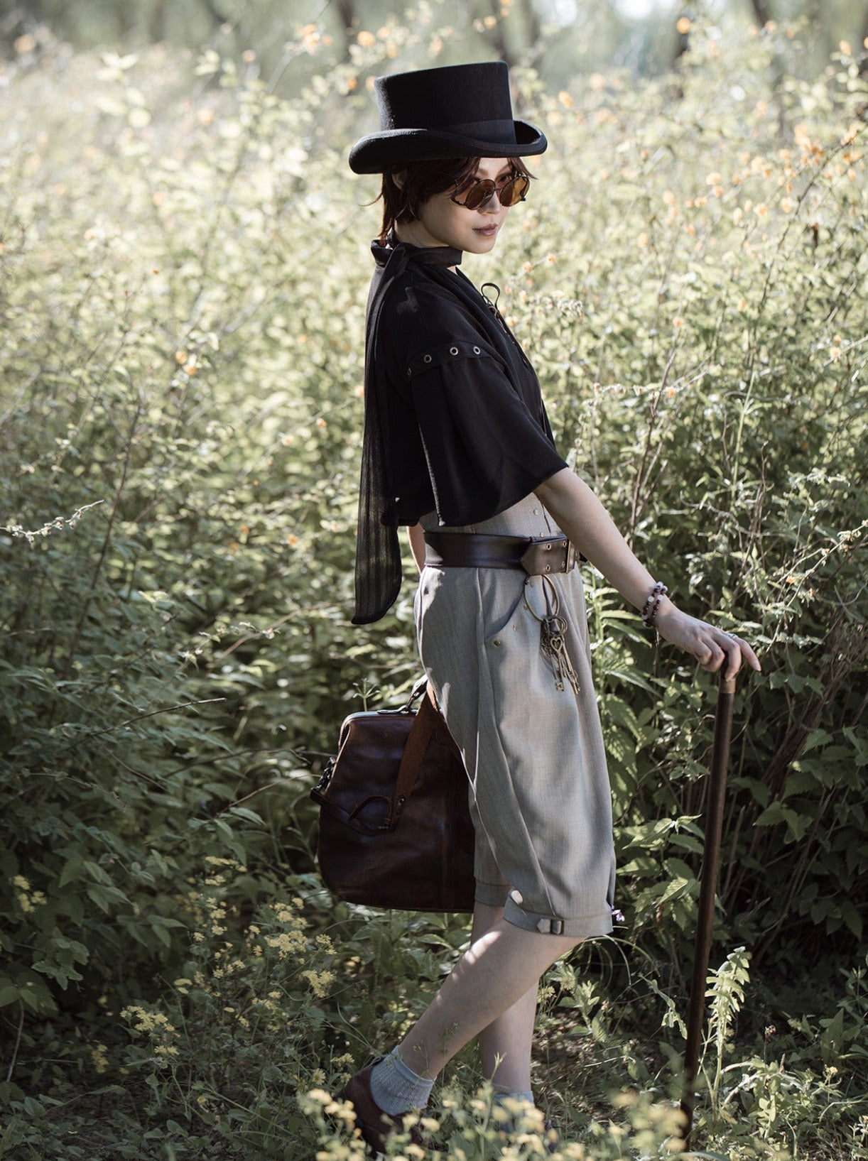 스팀 컨티넨탈 레트로 파이톤 블랙 쉬폰 루즈 라펠 스트랩 스트랩 셔츠