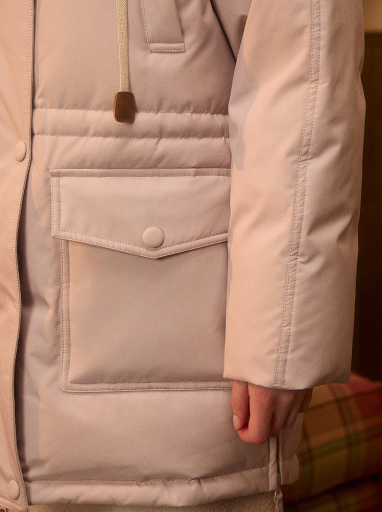 レトロフードビッグファーカラーダウンジャケット