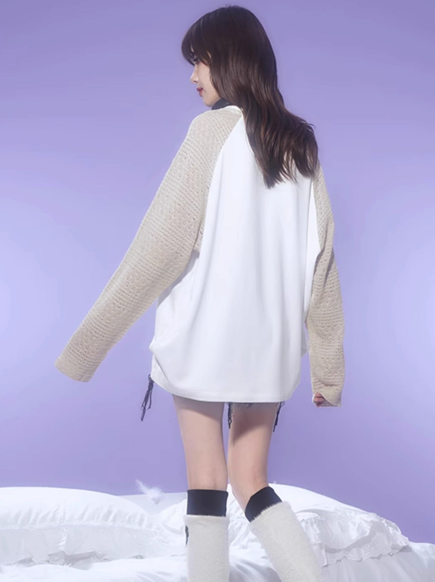 BF Style Knit Raglan Angel Print Long T