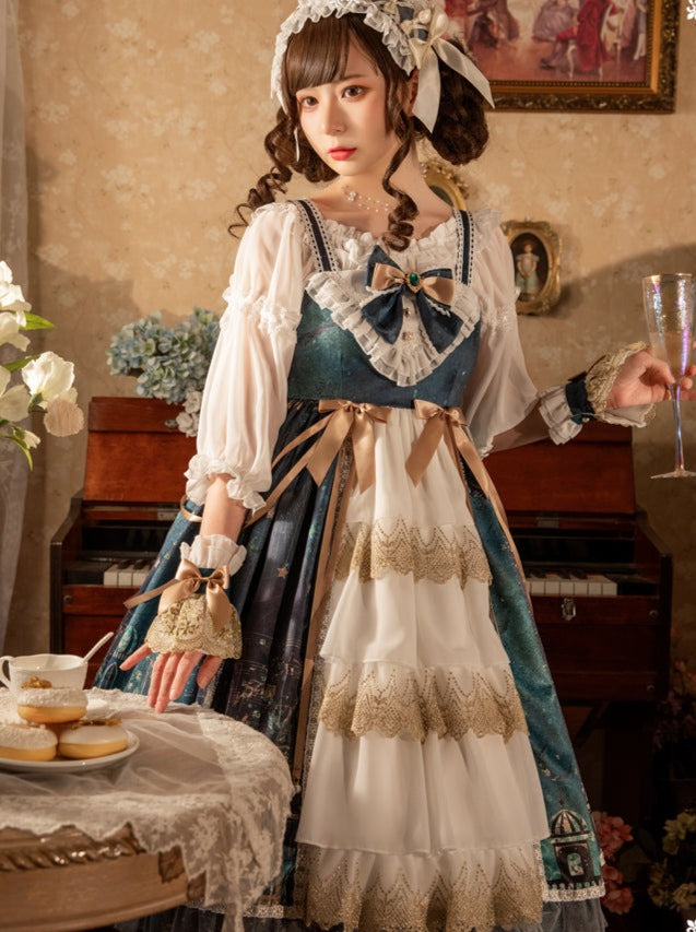 魔灯之夜萝莉塔正版裙子 jsk 原创宫廷风格复古优雅连衣裙 萝莉塔连衣裙