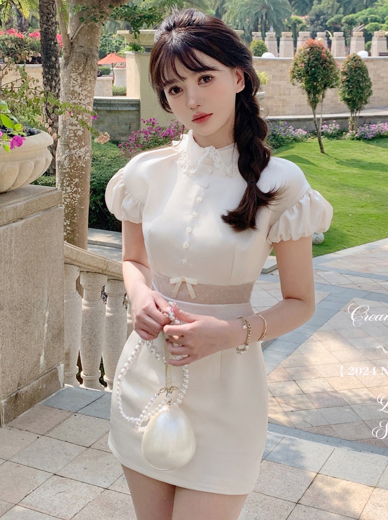 French Sheer Dot Waist Dress