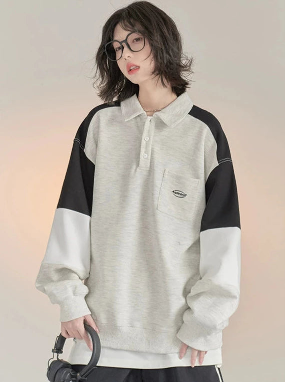 Collar loose sweatshirt hotsell