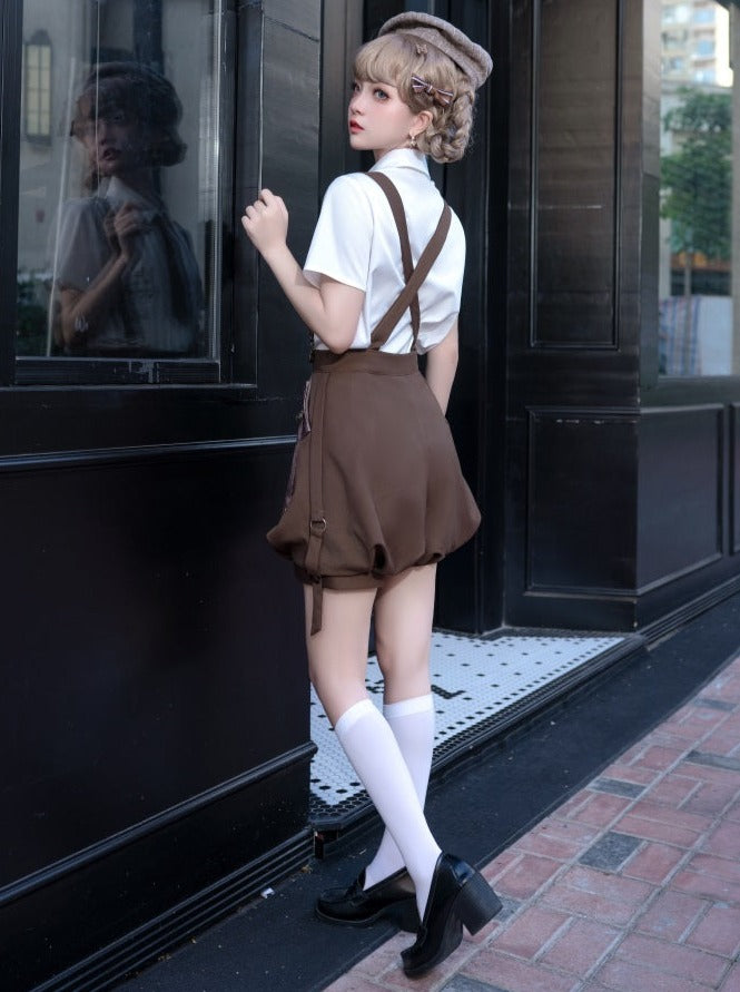 レトロボーイブラウンベスト+シャツ+バルーンパンツ