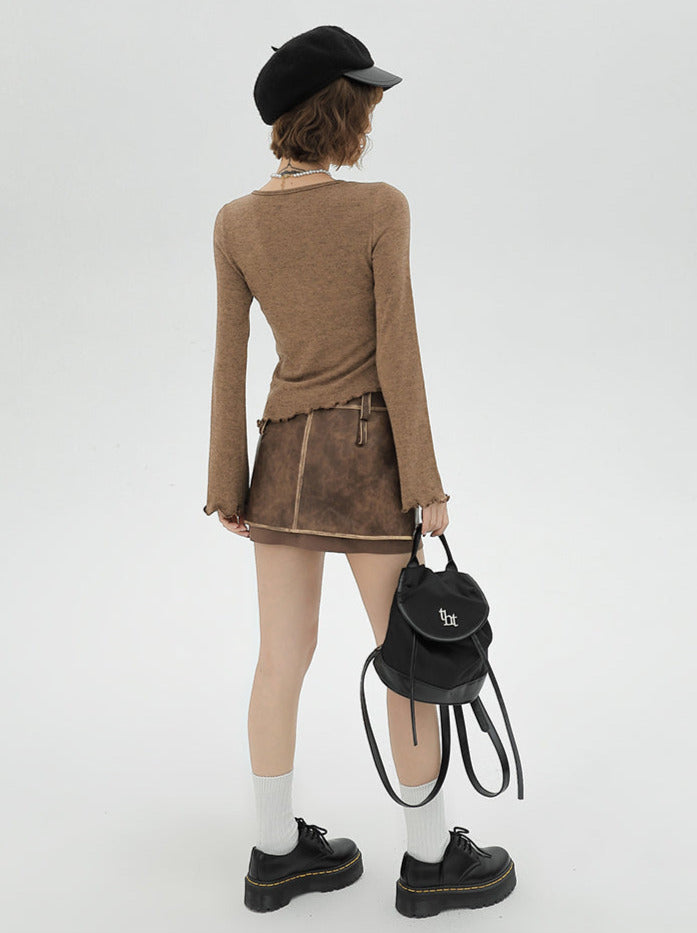 レースアップフリルスモールフレアスリーブロンT