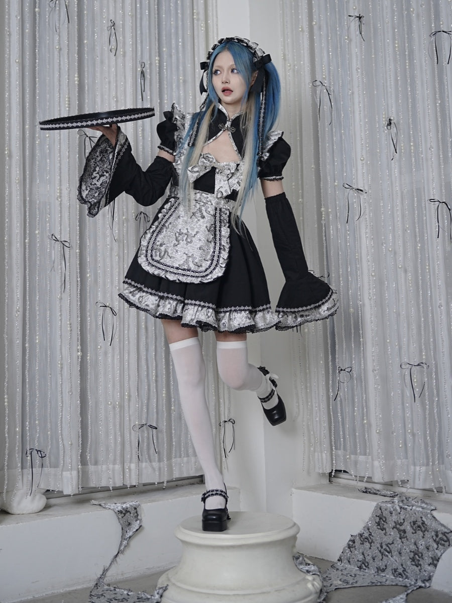 Silver Dragon Maid Lace Ribbon Headdress