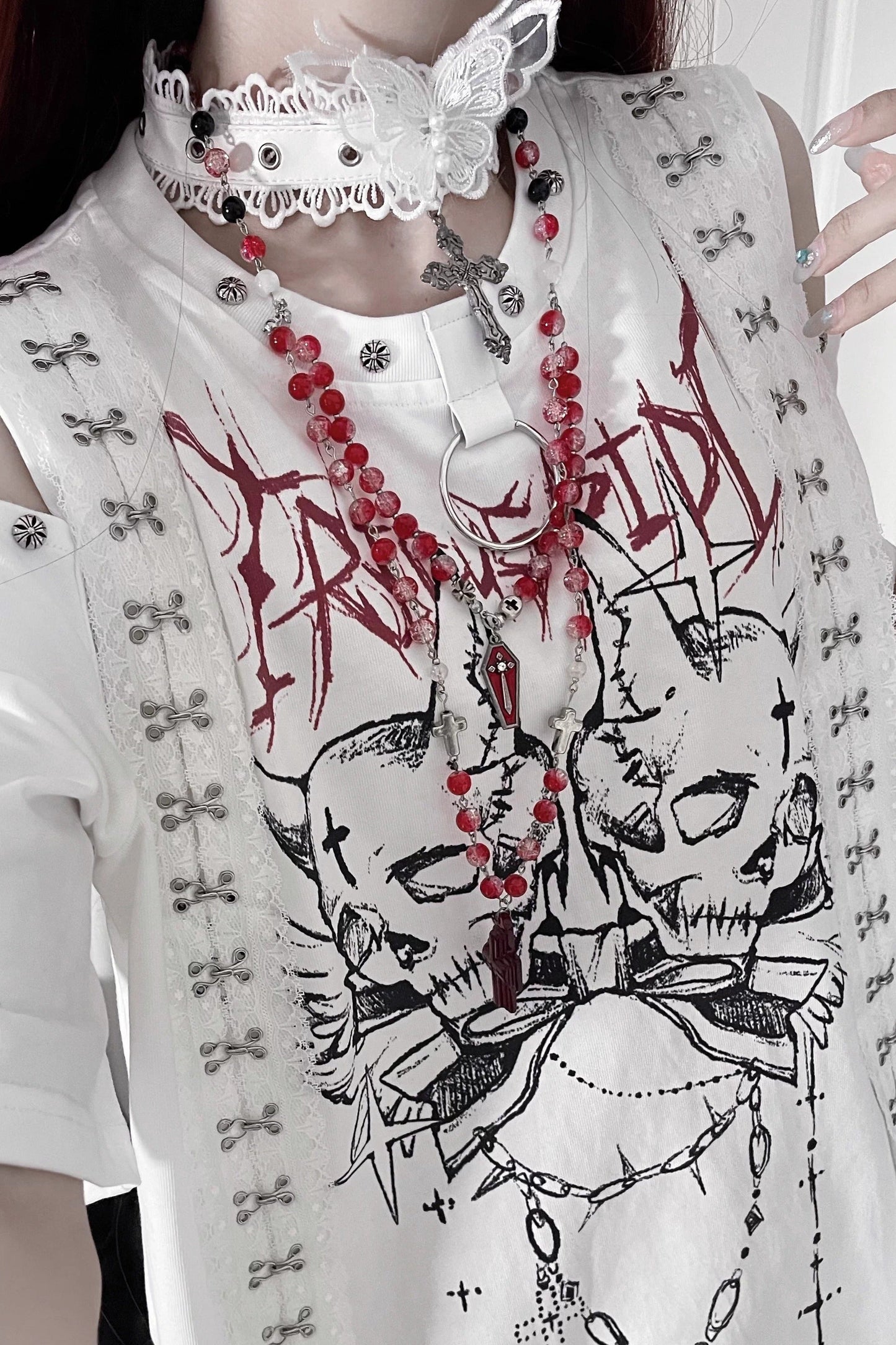 Sleepwalking Double-Skull Off-Shoulder Tops