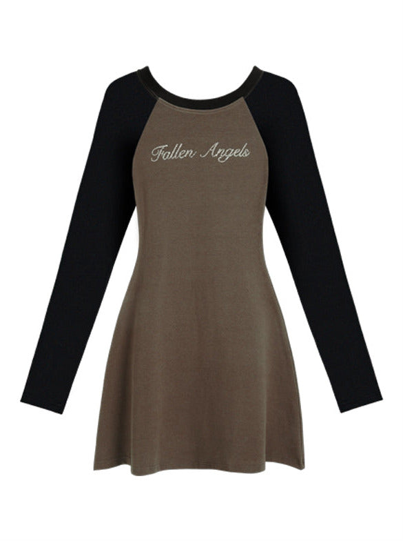 Karamell-Koralle Raglanärmel Brust-Buchstaben Bügeldiamant T-Shirt/Kleid