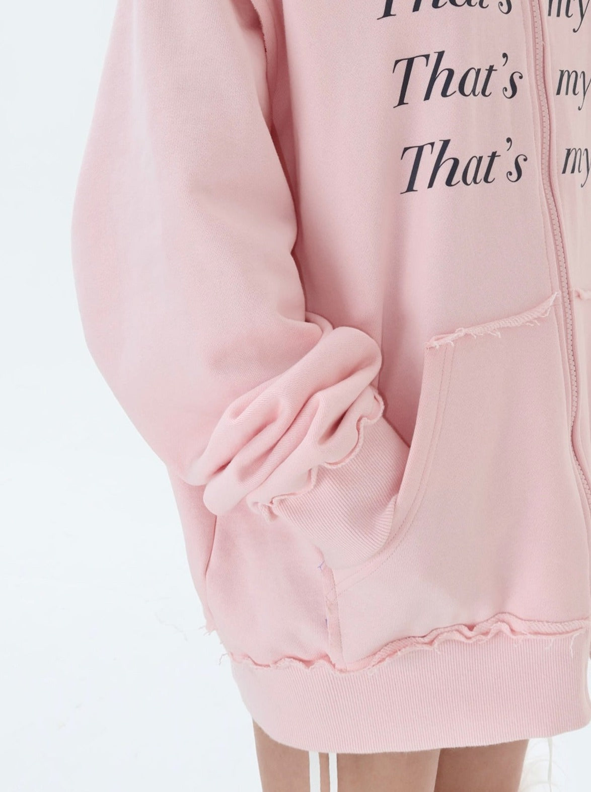 印花字母宽松猫咪连帽卫衣