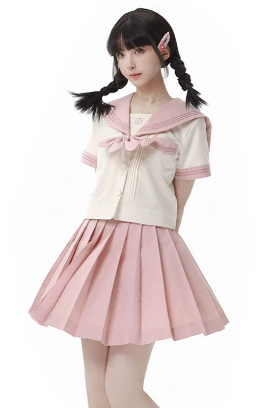 Sweet Milky Sailor Top + Pleated Skirt
