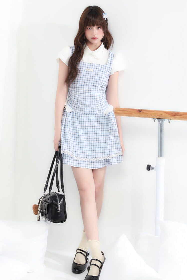 Sweet College Blue Check Dress