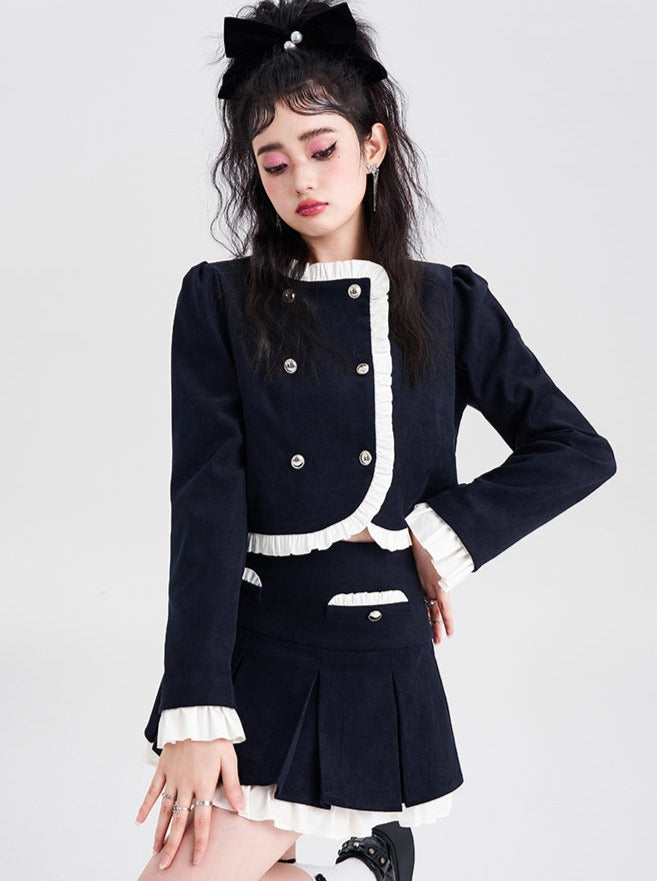 레이스 더블 버튼 재킷 + 프릴 스커트