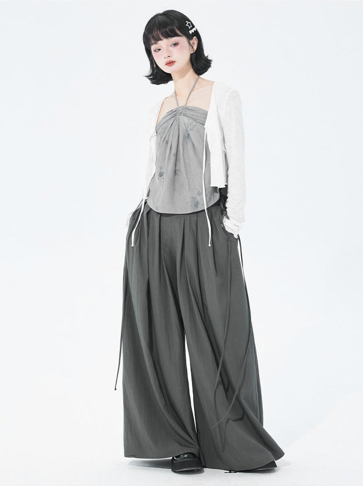 Retro Flower Print Holter Ribbon Club Top