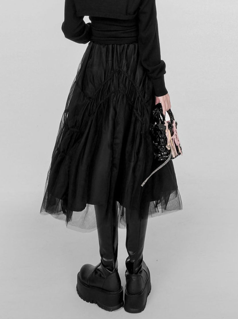 Designed Pleated Gauze Tulle Skirt