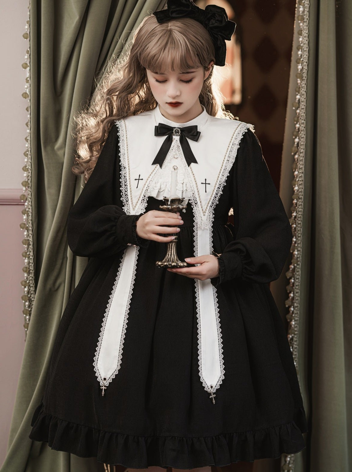 gothic lolita black and white dress Black-White -LTFS0117 like moonlight piercing through the night Alternative Rebel Doll Black White