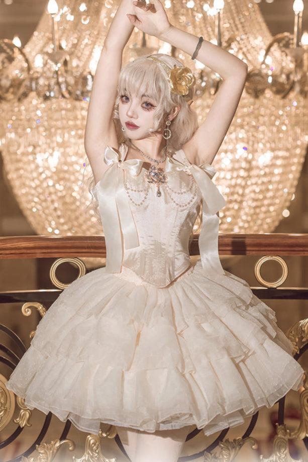 【予約商品】シャンパンゴールドジャカードウエストフレンチバレエチュチュセットアップ