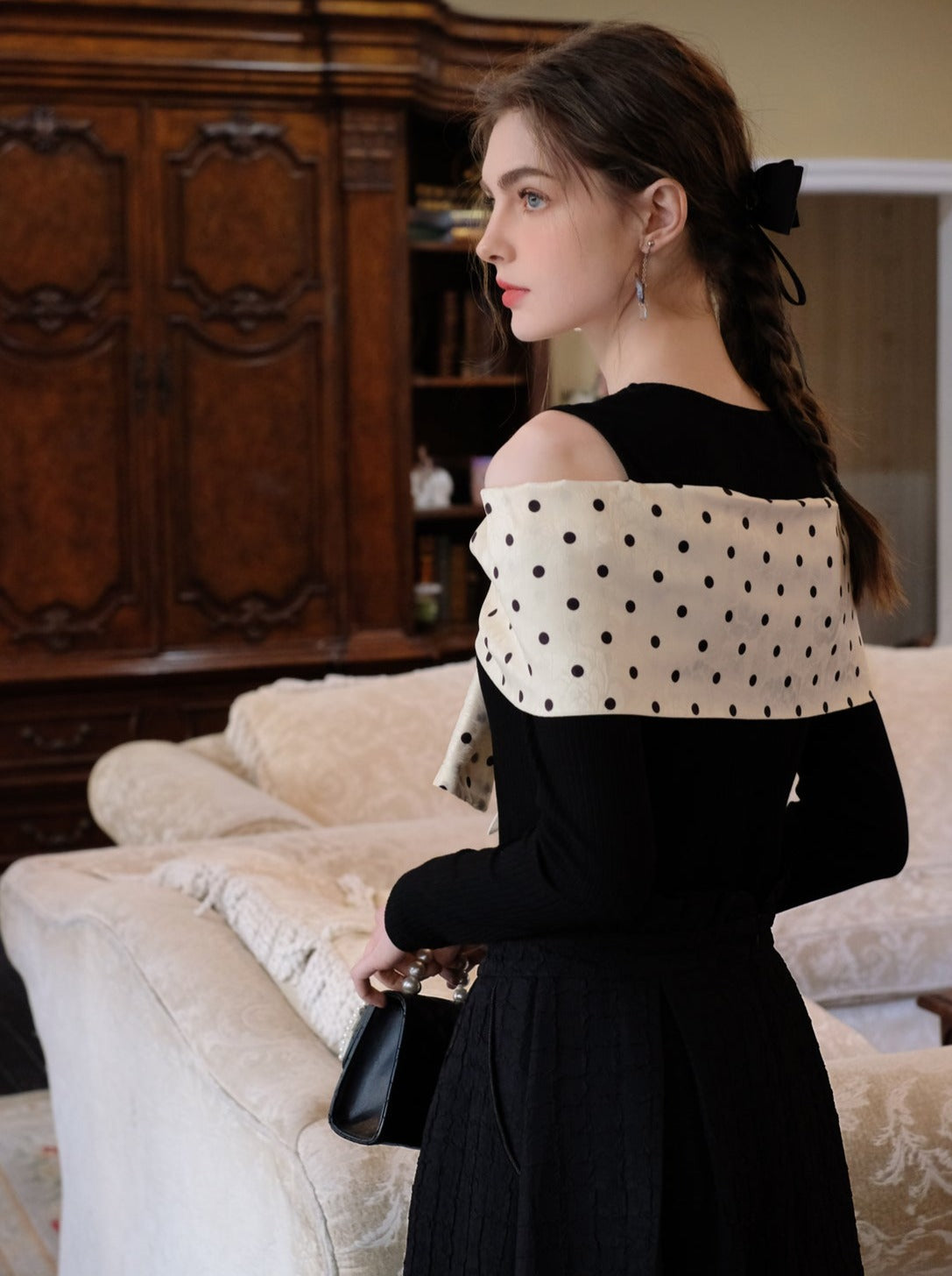 퀸 브라운 슈가 밥도트 탑 + 롱 스커트