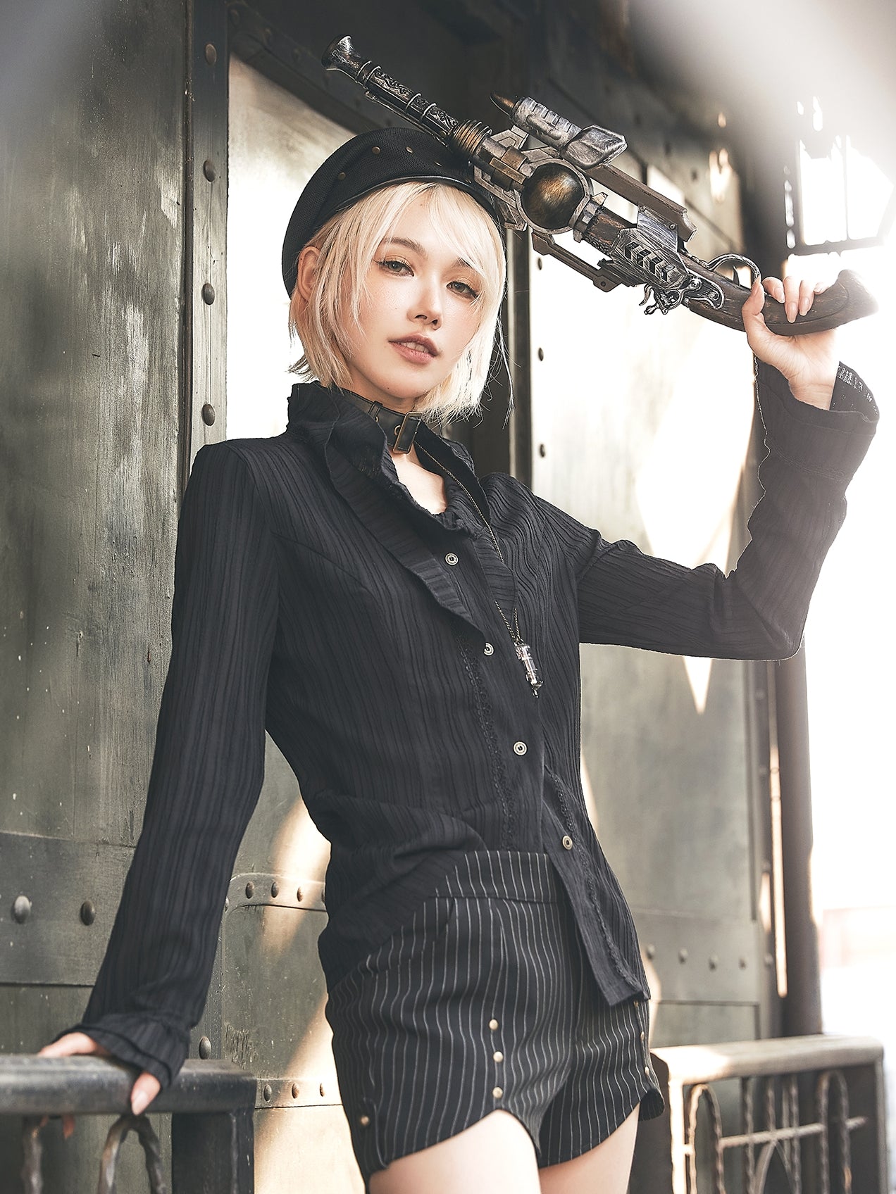 Steam Black Rivet Beret