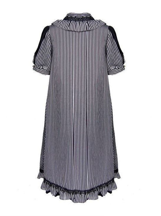 Steam Continental Retro Striped Puff Sleeve Dark Gothic Dress