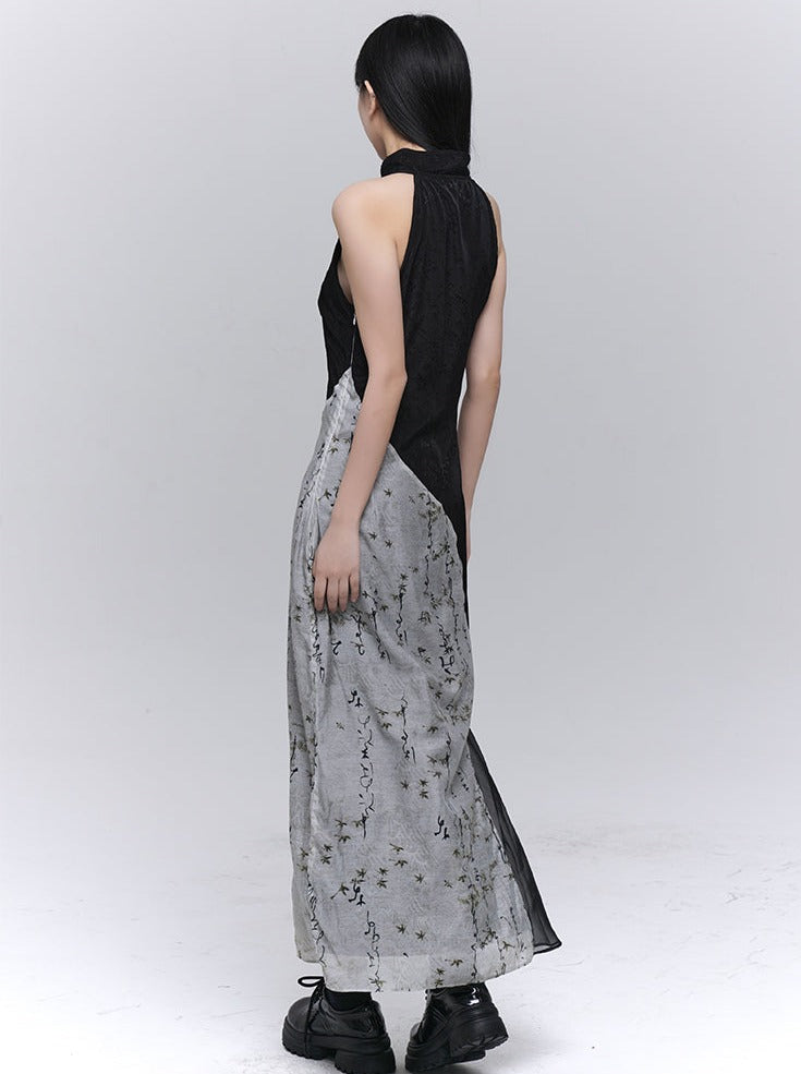 Asymmetrical Tight Knee Sleeve Chinese Dress