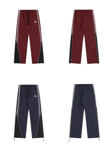 侧条纹设计直筒运动裤