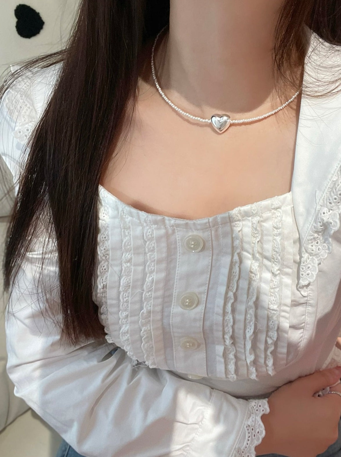 pearl style metal style love sweet cool heart necklace