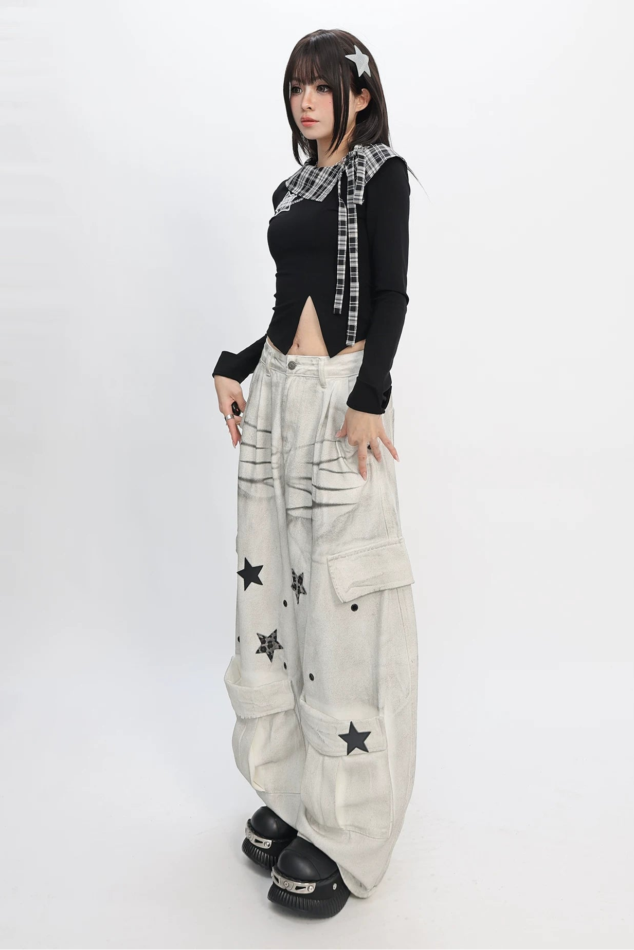 Plaid Fitted Slit Top