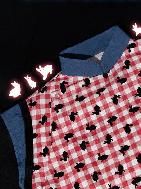 Zweiteiliges Denim-China-Kleid aus Kaninchenfell