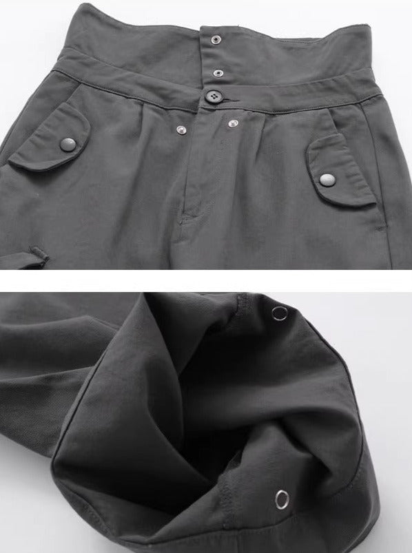 フランジカラーウエストマルチポケットストレートパンツ