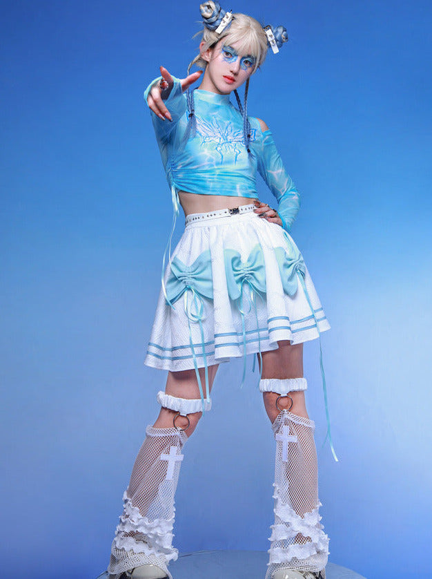 Y2Kバーチャルアイドルフューチャーリスティックリボンスカート
