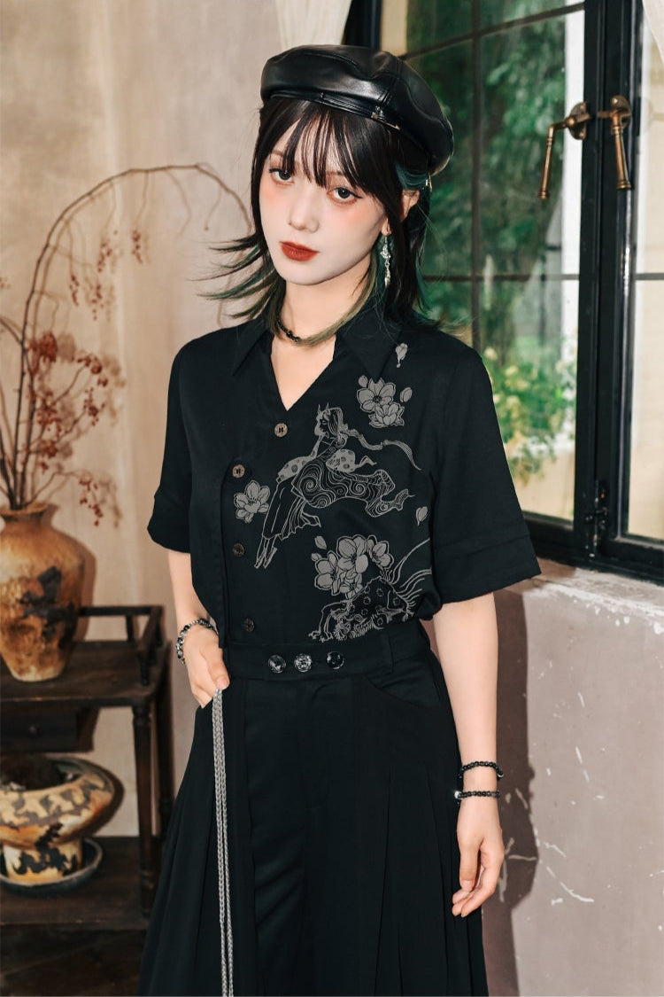 ファントムワールドアシメデザインチャイナモードシャツ