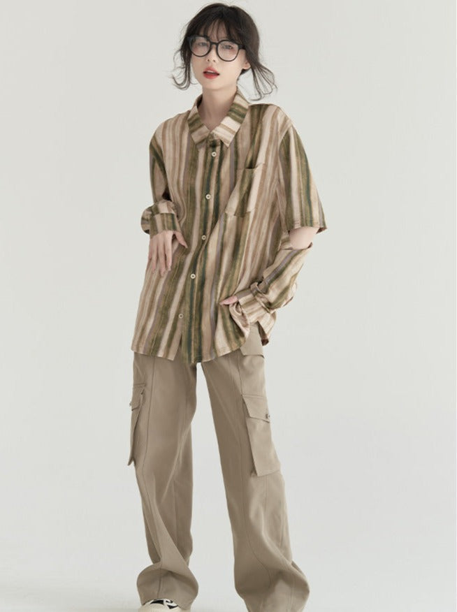 2wey sleeve nuanced stripe shirt