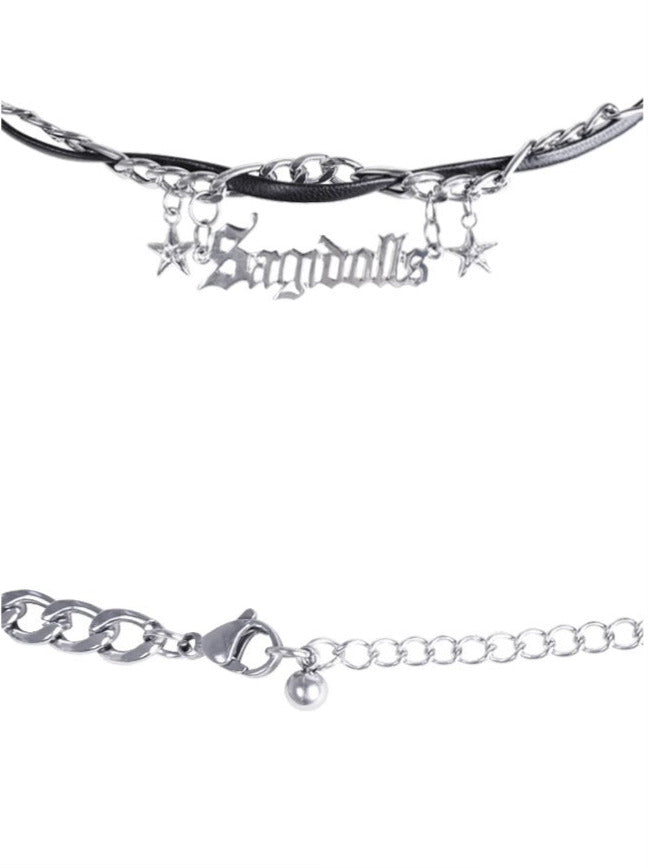 Collier ras de cou étoile en cuir et chaîne Y2K