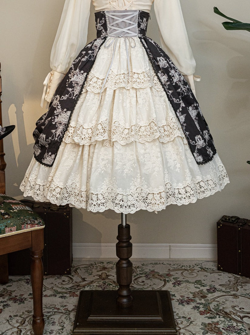 アンティークフラワーウォールロリータエレガントスカート【予約商品】