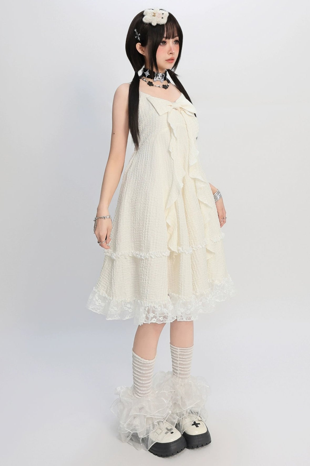 ガーリーアジアンビッグリボンスリップドレス