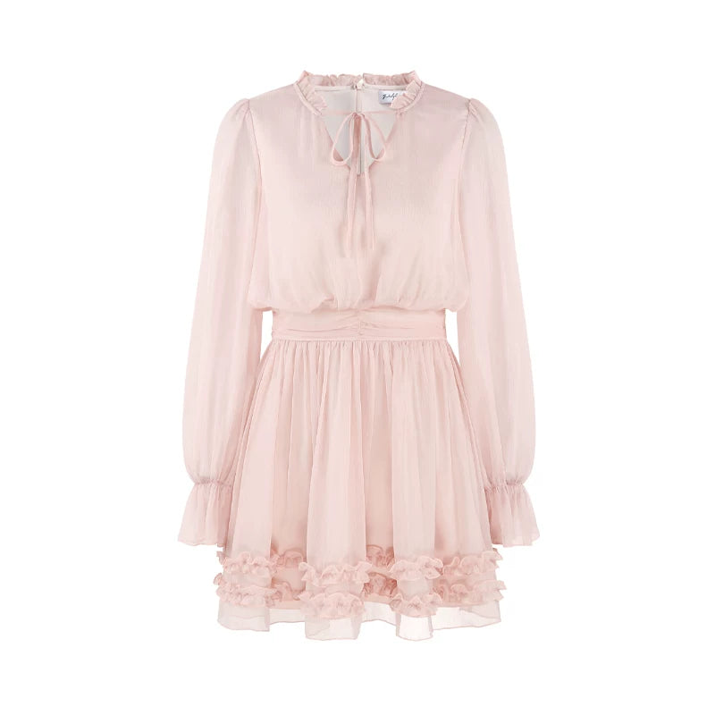 Ruffled Chiffon Pink Dress