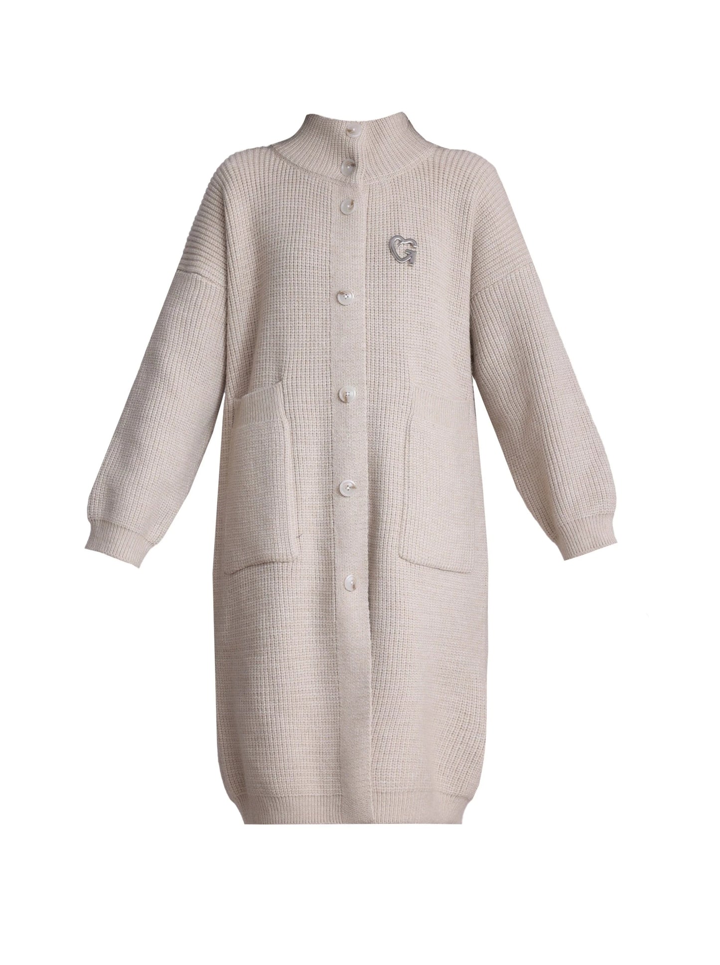 Long Cardigan en Maille avec Accent Argenté