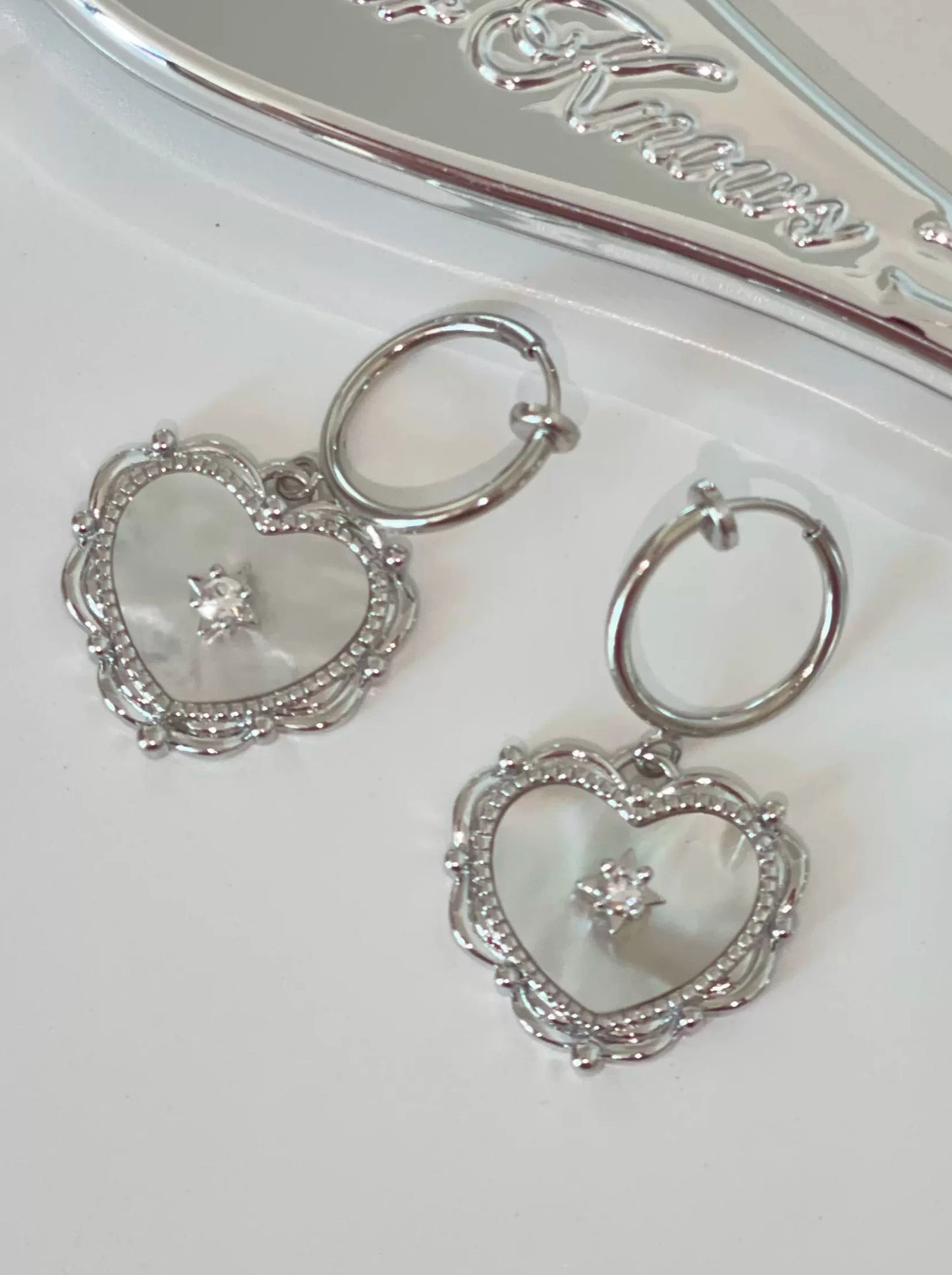 Silver of Pearl Star Zircon Earrings Earrings Necklace