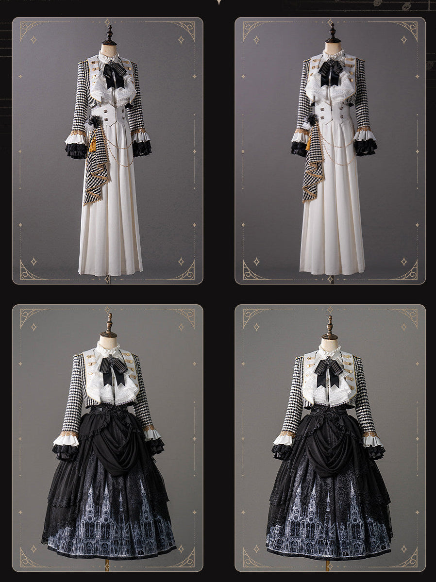 【予約商品】チャーチクワイアゴシックロリータハウンドストゥースドレスアンドプリンススーツフルセット+コンプリートセット+ハット