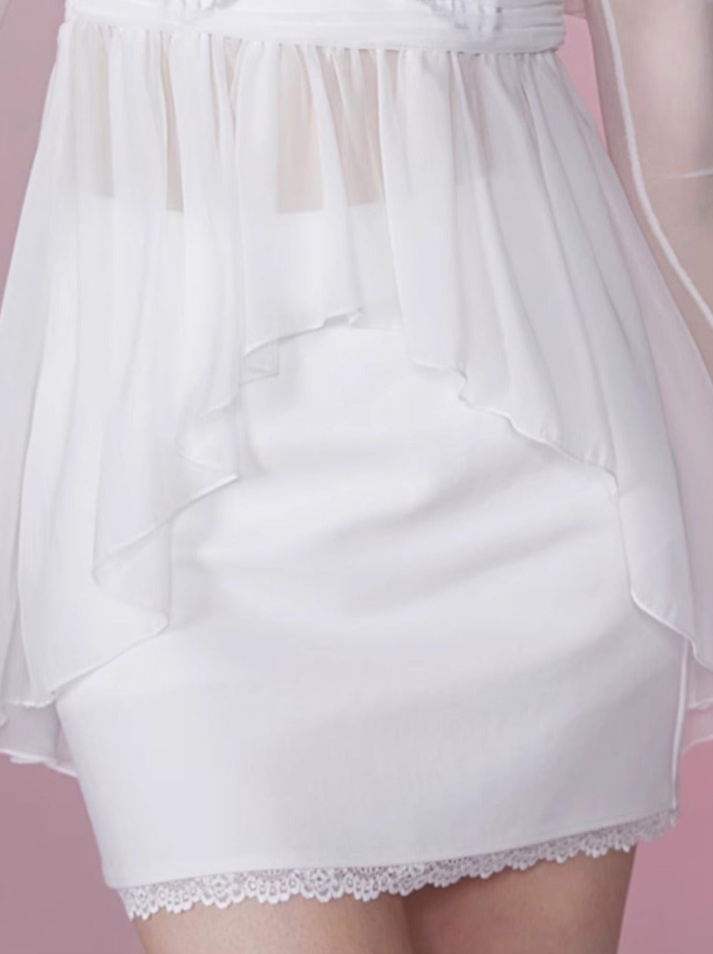 エンジェルプリントシアーワンショルダートップス+レーススカート