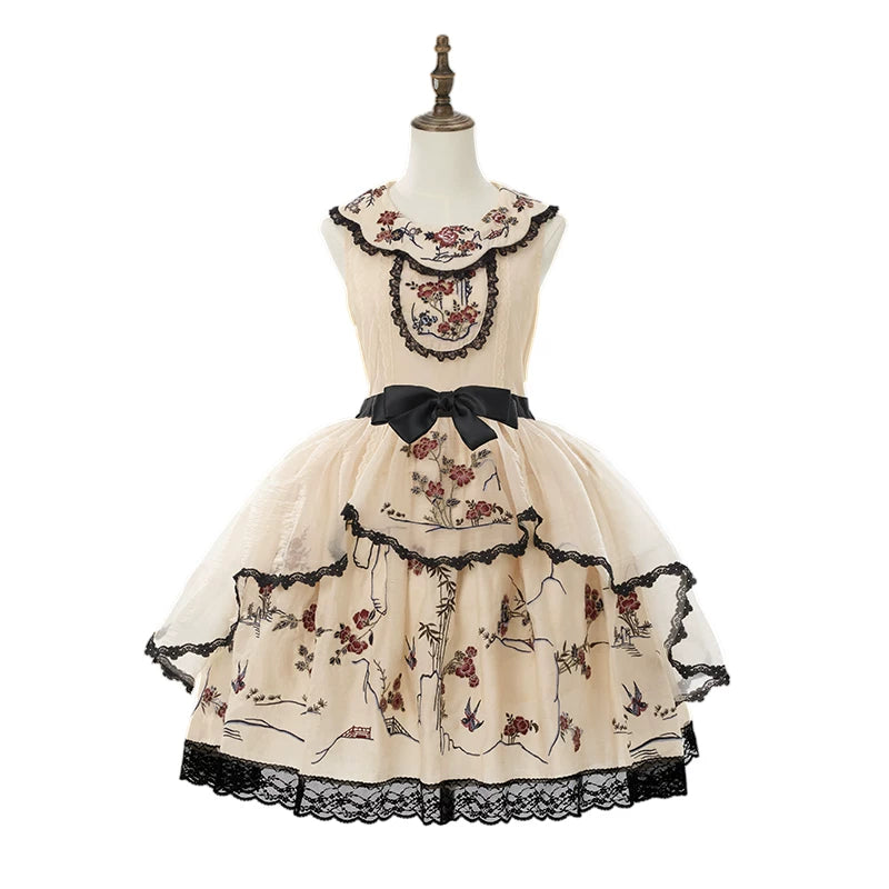Flower and Bird Printed Dress + Top + Outer + Hat