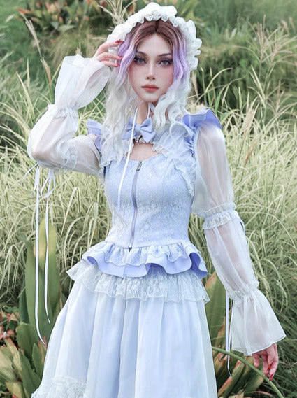 Romantic Frillsier Sleeve French Ribon Jip Shirt Tops