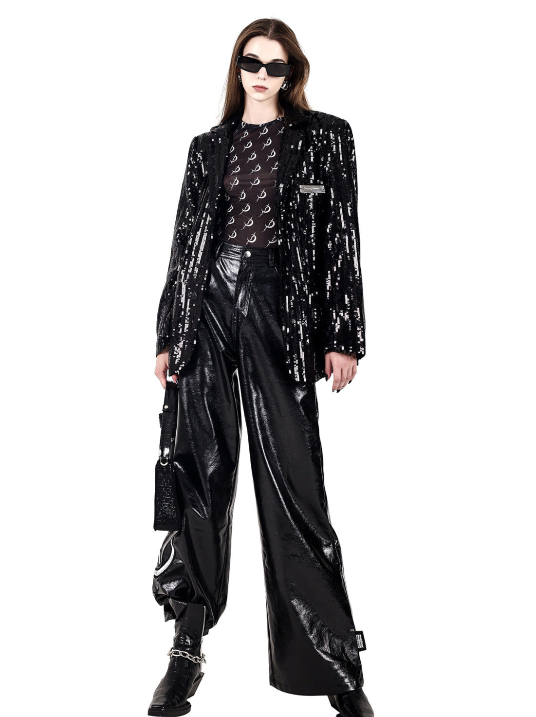 Electric Moon Mall Mall High Neck Double Layer Mesh Sia Shirt