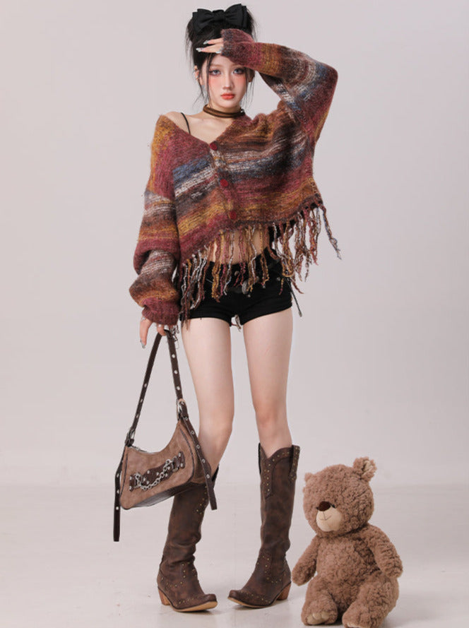 Gradient Knit V Neck Cardigan