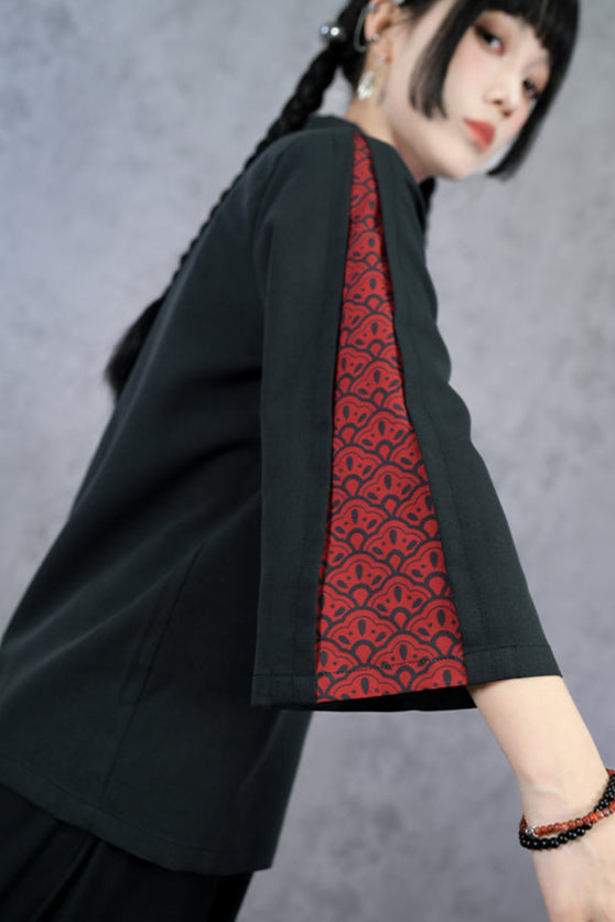 ヘビ刺繍チャイナモードシャツ