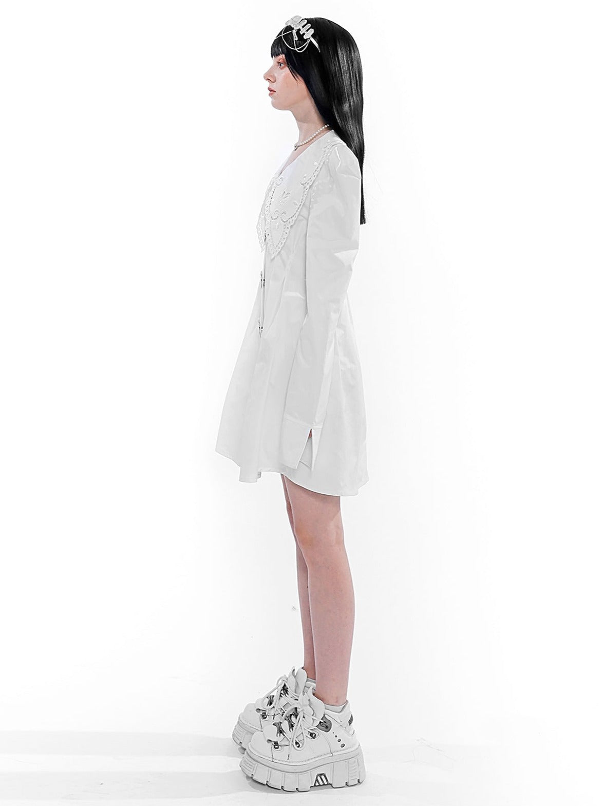 クロスメタリックパフスリーブバロックドールカラーワンピース