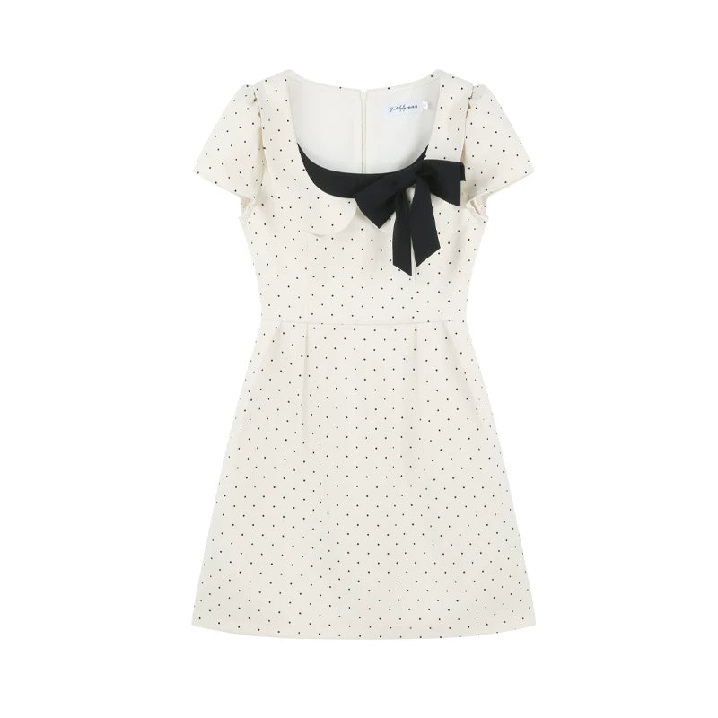 French Girly Ribbon Polka Dot Dress