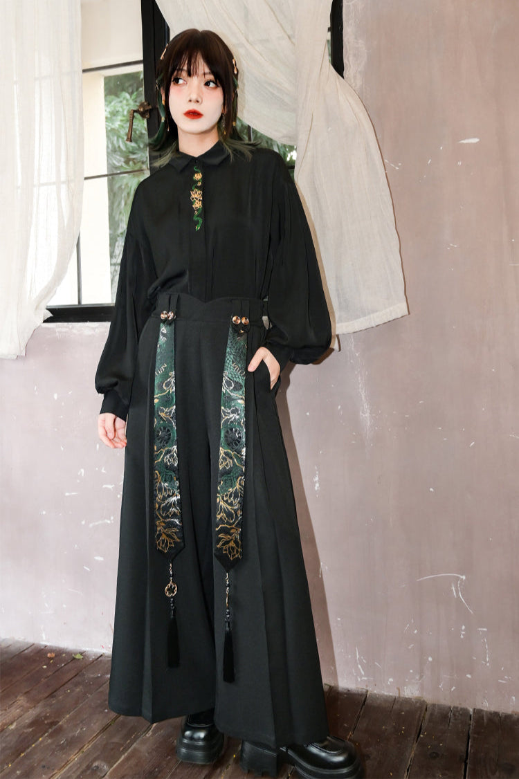 蛇刺繍ランタンスリーブシャツ