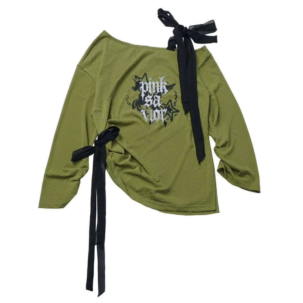 單肩斜裁上衣+泡泡裙