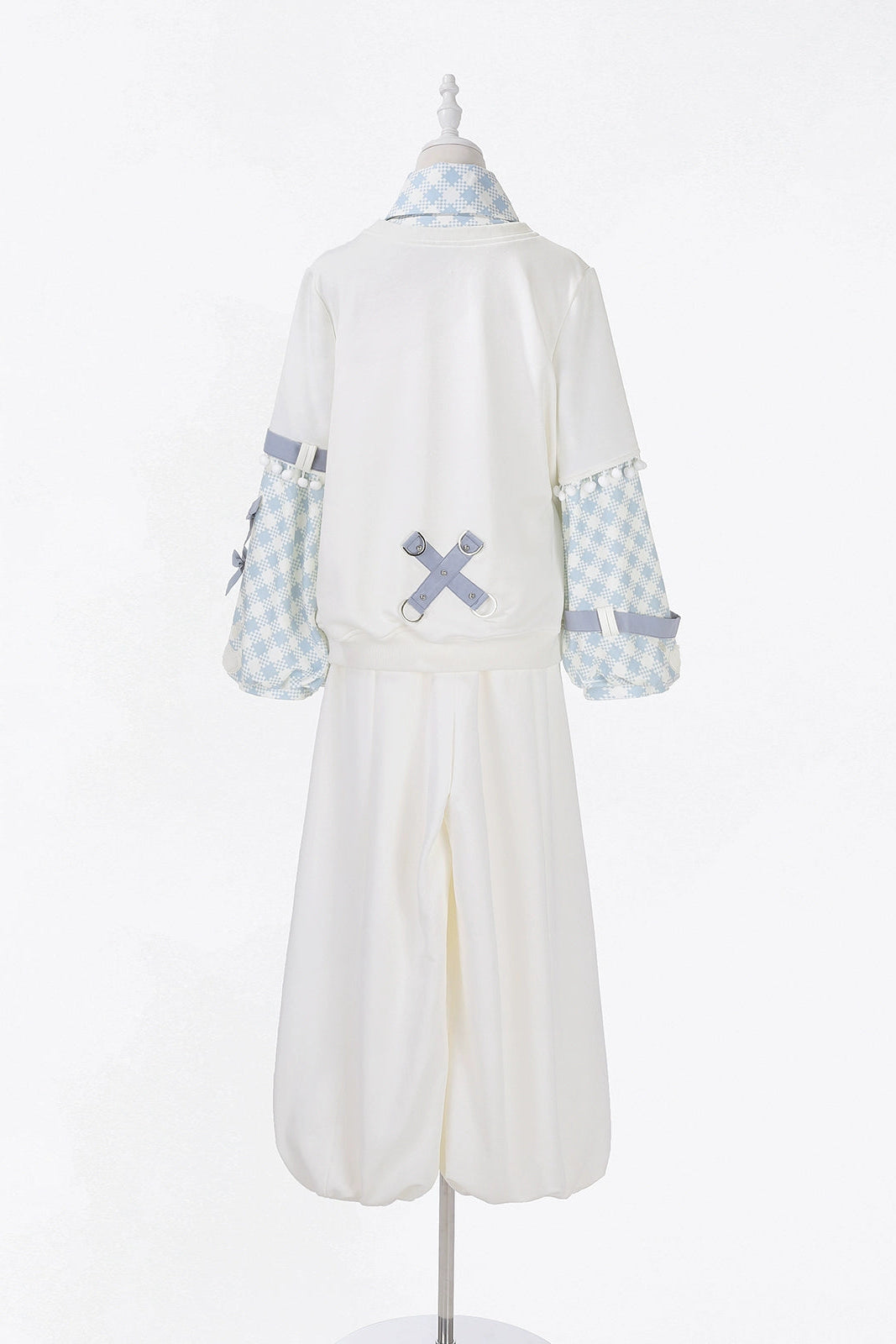 デジタルチェックトップス+ワイドパンツ+ベルト+ネクタイ
